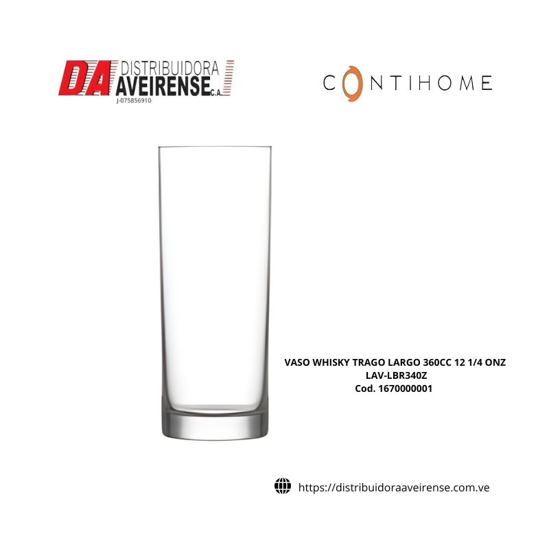 VASO WHISKY TRAGO LARGO 360CC 12 1/4 ONZ LAV-LBR340Z., caja de 48 unidades , precio por unidad
