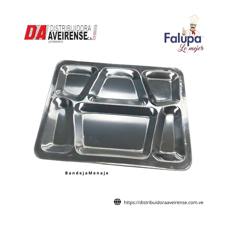B a n d e j a  M e n a j e   En Acero inoxidable ,  6 Compartimientos  3 0 X 4 0 C M .