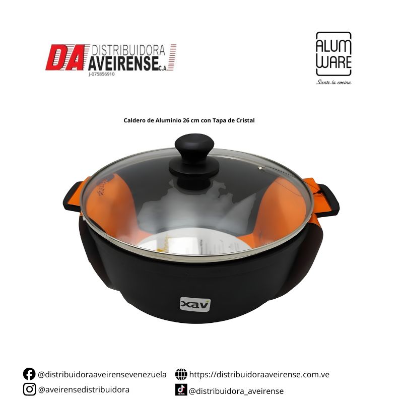 Caldero de Aluminio c/tapa de Cristal Antiadherente Premium 26 Cm.
