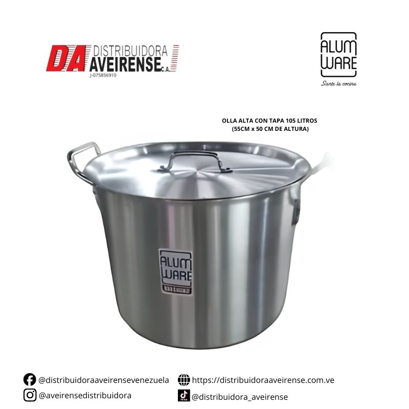 OLLA ALTA CON TAPA 105 LITROS (55CM x 50 CM DE ALTURA) 