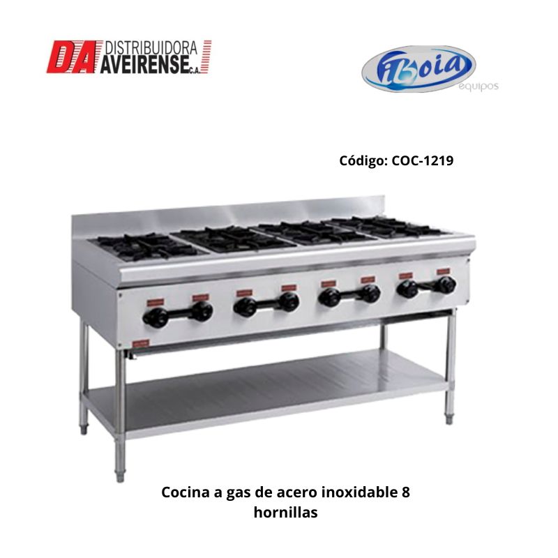 Cocina a gas de acero inoxidable 8 hornillas