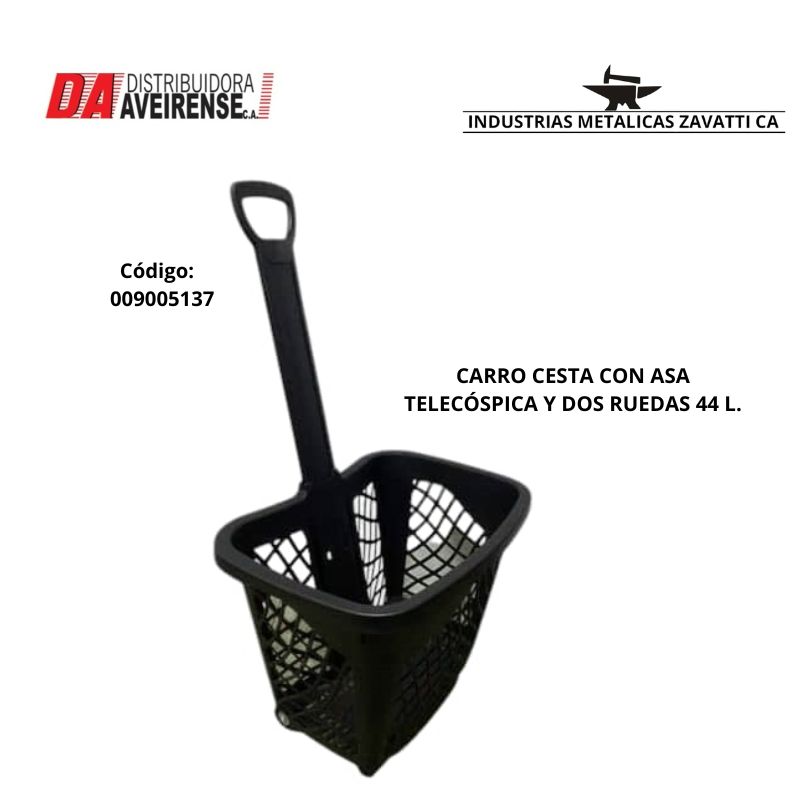 CARRO CESTA CON  ASA TELECÓSPICA Y  DOS RUEDAS 44 L.