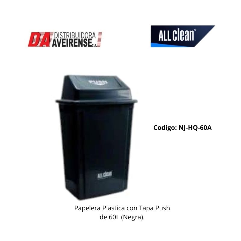 Papelera Plastica con Tapa Push de 60L.
