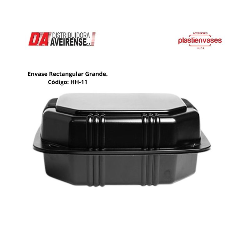 Envase Rectangular Grande. NEGRO bulto de 200 unidades